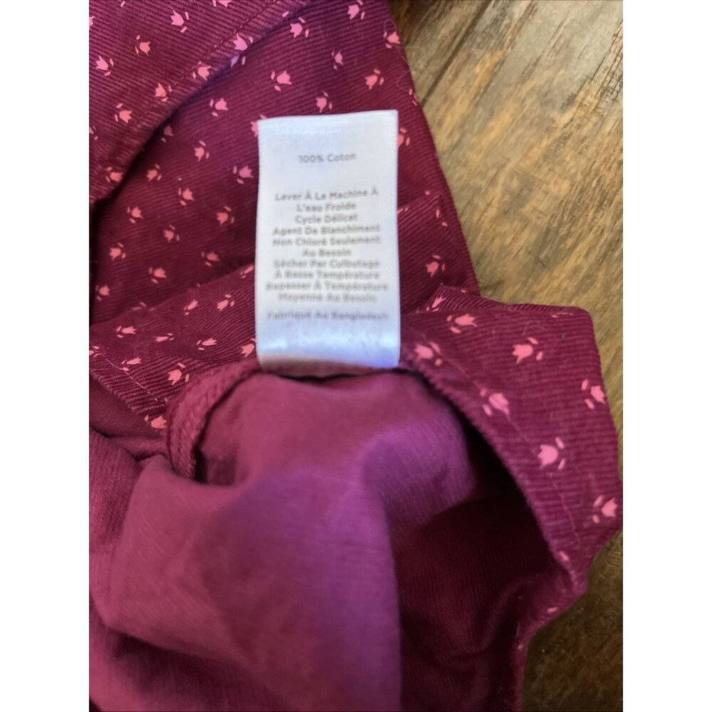 Talbots‎ Button Down Women 2X Burgundy Corduroy Floral Band Collar Long Sleeve - Picture 7 of 7